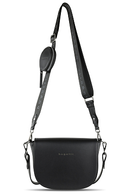 Сумка наплечная женская BUGATTI Almata, с кошельком, чёрная, полиуретан, 27х6х18,5 см