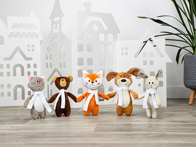 Мягкая игрушка Beastie Toys, котик с белым шарфом