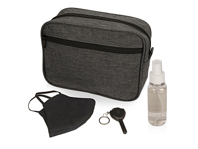 Набор средств индивидуальной защиты Splendid (Косметичка- серый, маска- черный, брелок- черный)