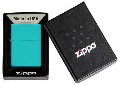Зажигалка ZIPPO Classic с покрытием Flat Turquoise, латунь/сталь, бирюзовая, глянцевая, 38x13x57 мм