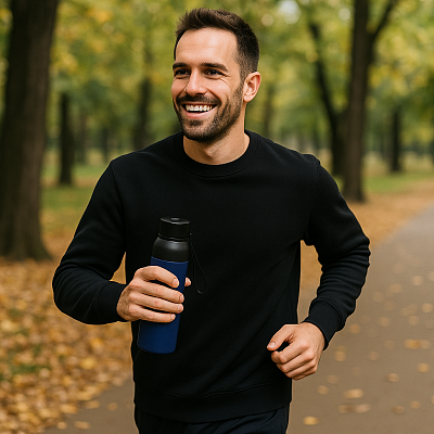 Термобутылка Button Black (черный с синим)