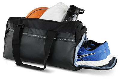 Сумка спортивная BUGATTI Blanc Delight, чёрная, нейлон RPET600D/тарпаулин/полиэстер, 47х23х28 см