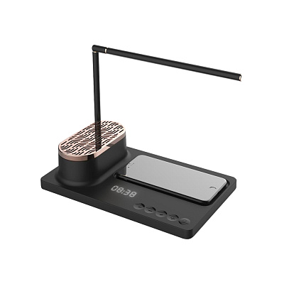 Интерьерная лампа c колонкой, беспроводной зарядкой и дисплеем Volando (Чёрный)