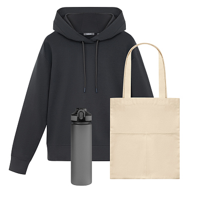 Набор с одеждой ALEX (худи, бутылка, шоппер), серый, S (Черный, серый)