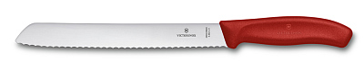 Нож для хлеба VICTORINOX SwissClassic, лезвие 21 см с волнистой заточкой, красный, в блистере