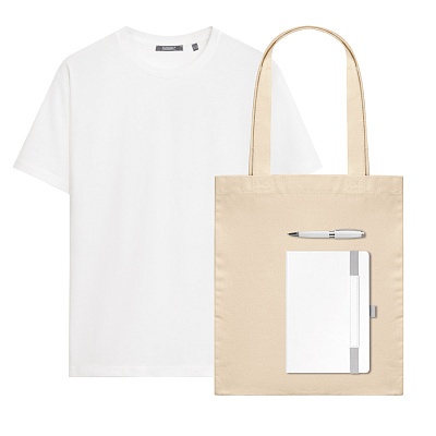 Набор с одеждой Крис (KRIS) (футболка, ежедневник, ручка, шоппер), белый, XL (Чёрный)