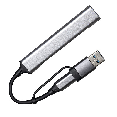 USB-хаб BRANCH 4 в 1 , алюминий (Серый)