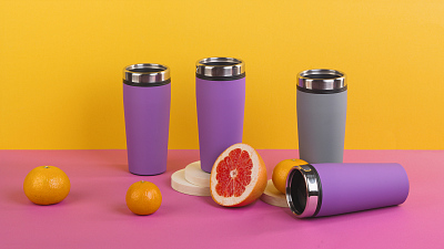 Термостакан "Европа", покрытие soft touch, 0,5 л., синий, серый