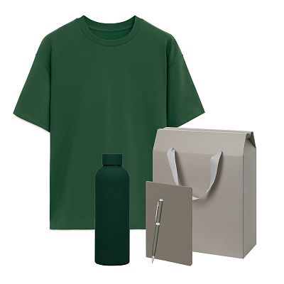 Набор с одеждой RUST (футболка, термобутылка, блокнот, ручка), зеленый/серый, XS/S (Зеленый, серый)