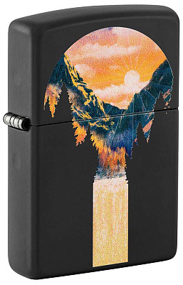 Зажигалка ZIPPO Mountain Waterfall с покрытием Black Light, латунь/сталь, черная,матовая 38x13x57 мм (Черный)