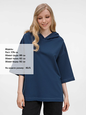 Футболка оверсайз унисекс с капюшоном Neofit, темно-синяя