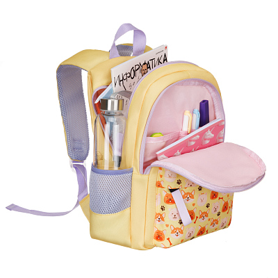 Рюкзак TORBER CLASS X Mini, жёлтый с орнаментом, полиэстер 900D + Мешок для сменной обуви в подарок!