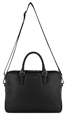 Портфель женский BUGATTI Bella, чёрный, воловья кожа/полиэстер, 38х6,5х27 см