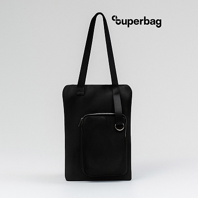 Шоппер Superbag Pocket, с внутренним креплением-карабин и чехлом для мелочей (черный) (Чёрный)