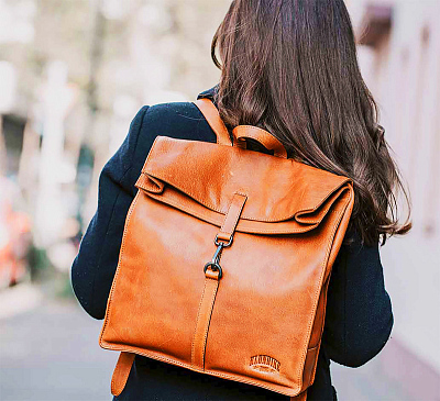 Рюкзак-сумка KLONDIKE DIGGER «Mara», натуральная кожа цвета коньяк, 32,5 x 36,5 x 11 см