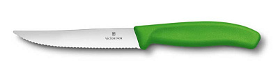 Нож для стейка и пиццы VICTORINOX SwissClassic "Gourmet", 12 см, с волнистой кромкой, зелёный (Зеленый)