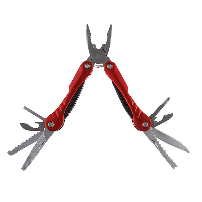 Мультитул Stinger, 103x45 мм, 15 функций, сталь, серебристо-красный, в комплекте нейлоновый чехол
