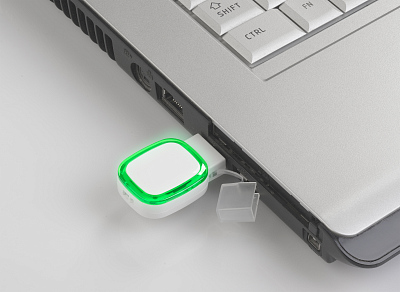 Флеш-карта 16 Гб с подсветкой логотипа, белый с зеленым