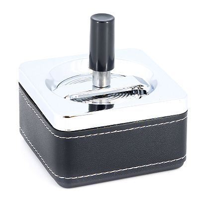 Пепельница S.Quire квадратная, сталь, покрытие никель + иск. кожа, серебр. с чёрной вставкой