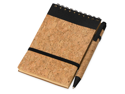 Блокнот Forli S с обложкой из пробки и ручкой (Натуральный/черный)