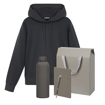 Набор с одеждой ALEX (худи, термобутылка, блокнот, ручка), серый, XL (Серый, черный)