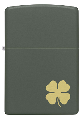 Зажигалка ZIPPO Four Leaf Clover с покрытием Green Matte, латунь/сталь, зеленая, 38x13x57 мм
