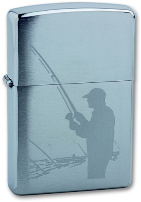 Зажигалка ZIPPO Fisherman, с покрытием Brushed Chrome, латунь/сталь, серебристая, 38x13x57 мм