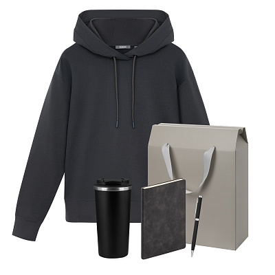 Набор с одеждой ALEX (худи, термобутылка, ежедневник, ручка), серый, L (Серый, черный)