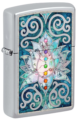 Зажигалка ZIPPO Lotus Flower с покрытием High Polish Chrome, латунь/сталь, серебристая, 38x13x57 мм (Серебристый)