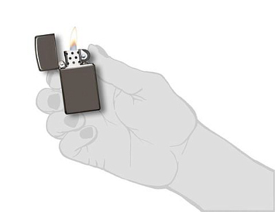 Зажигалка ZIPPO Slim® с покрытием Black Ice ®, латунь/сталь, чёрная, глянцевая, 29x10x60 мм