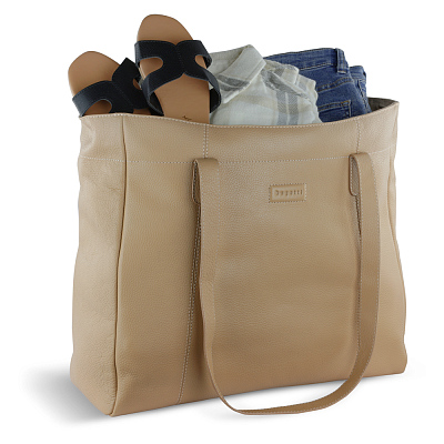 Сумка дорожная женская BUGATTI Elsa, песочного цвета, воловья кожа/полиэстер, 57х15х37 см