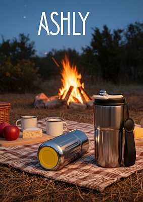 Термокружка Ashly To Go, серебристая/чёрная/жёлтая