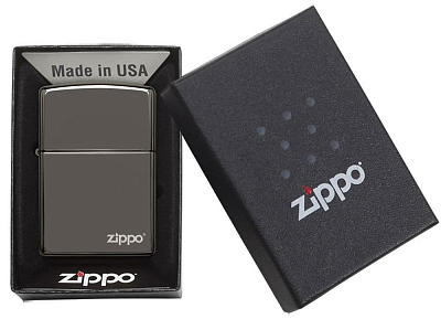 Зажигалка ZIPPO Logo с покрытием Black Ice®, латунь/сталь, чёрная, глянцевая, 38x13x57 мм