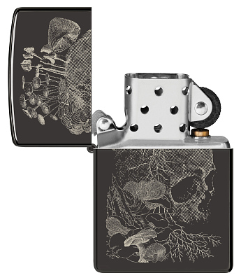 Зажигалка ZIPPO Skull с покрытием High Polish Black, латунь/сталь, черная, глянцевая, 38x13x57 мм