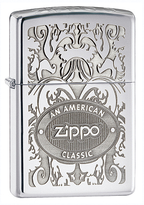 Зажигалка ZIPPO Crown Stamp™ с покрытием High Polish Chrome, латунь/сталь, серебристая, 38x13x57 мм