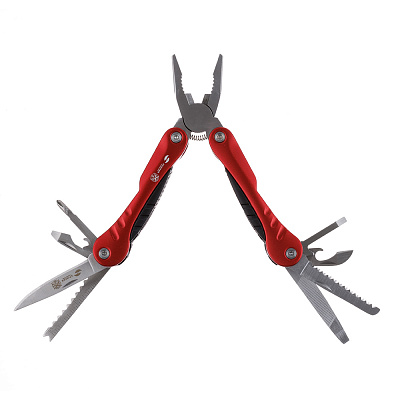 Мультитул Stinger, 103x45 мм, 15 функций,сталь, серебристо-красный, в комплекте нейлоновый чехол (Красный)
