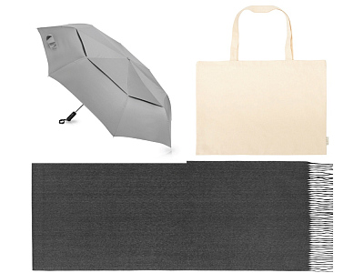 Подарочный набор с зонтом и палантином в шопере (Серый)