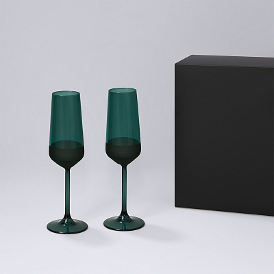 Подарочный набор 2 бокала для шампанского Emerald в черной коробке (Зеленый, черный)