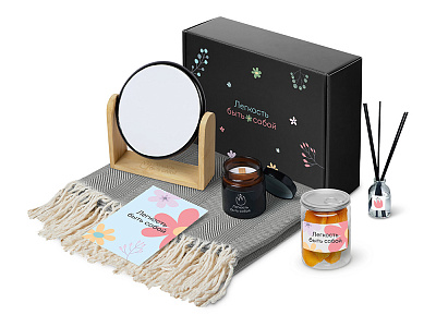 Подарочный набор Re:f. Shelter  с пледом, зеркалом, свечой и диффузором (Серый)