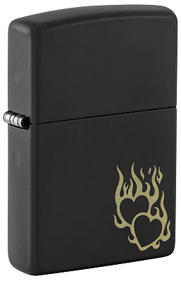 Зажигалка ZIPPO Fire Heart с покрытием Black Matte, латунь/сталь, черная, матовая, 38x13x57 мм (Черный)