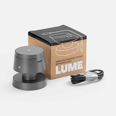 Станция беспроводной зарядки с подсветкой Lume, серая
