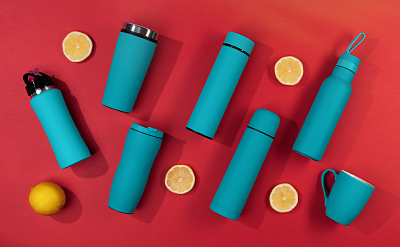 Термостакан "Монтана" 400 мл, покрытие soft touch, бирюзовый