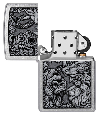 Зажигалка ZIPPO Jungle Design с покрытием Street Chrome, латунь/сталь, серебристая, 38x13x57 мм