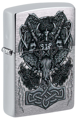 Зажигалка ZIPPO Viking Design с покрытием Brushed Chrome, латунь/сталь, серебристая, 38x13x57 мм (Серебристый)