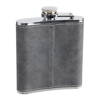 Набор S.Quire фляга 0,18 л, 2 стопки, воронка, сталь, искусственная кожа, серый