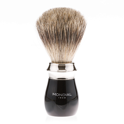 Бритвенный набор Mondial: классический Т-образный станок, помазок, подставка; чёрная смола