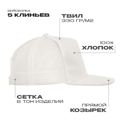 Бейсболка прямой козырёк STAN 5 клиньев хлопок 330, 09 (Молочный)