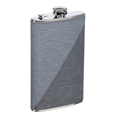 Фляга S.Quire 0,27 л сталь+искусственная кожа светло-серая