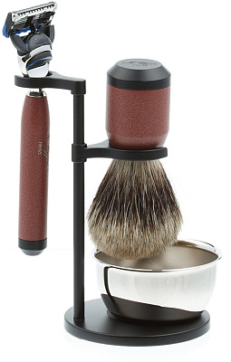 Бритвенный набор IL Ceppo: станок, помазок, подставка, красно-черный матовый цвет (Красный)