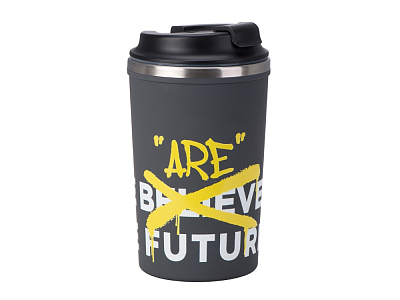 Герметичная термокружка на присоске Kick, 350 мл, с круговой УФ-печатью (Серый)